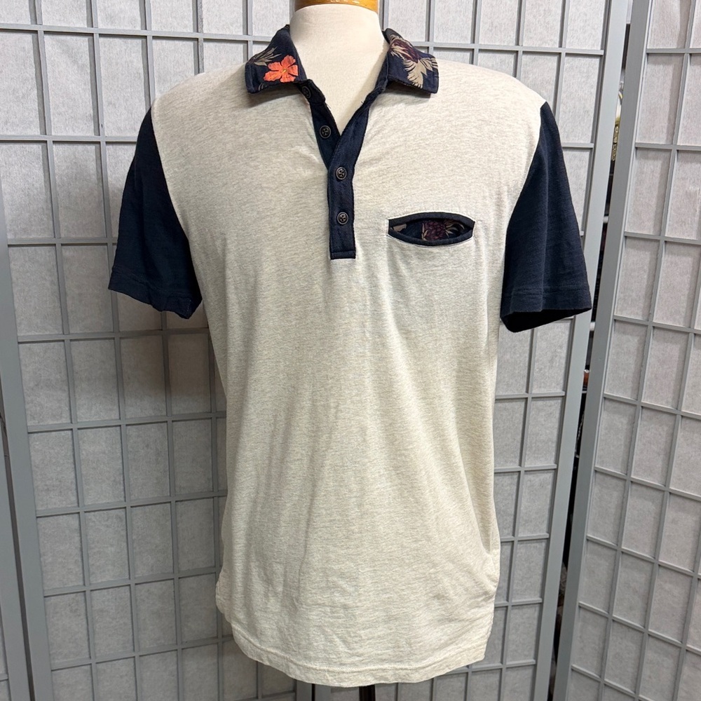 Tristan Cream Polo with Navy Sleeves and Floral Collar